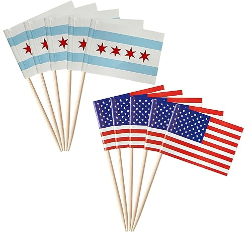stidsds Lot de 100 cure-dents drapeau américain (Chicago)