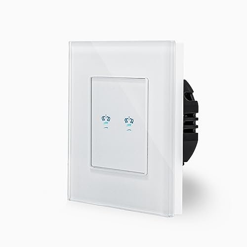 KRONE zweifacher Touch Dimmer Lichtschalter Ein/Aus 1-Fach im Glasrahmen in weiß 2-Weg Glas Berührungs Serienlichtschalter Wandschalter zum dimmen zweier Leuchten, Lampen Luxus-Time