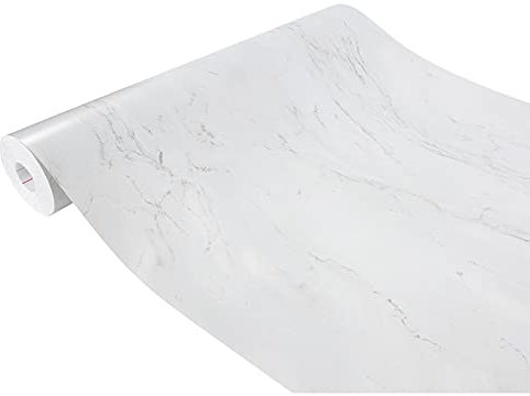 DecoMeister Klebefolie in Stein-Optik Möbelfolie Selbstklebende Steinfolie Deko-Folie Steindekor Selbstklebefolie Stein Folie für Möbel Fertigrolle 45x200 cm Marmor Weiß Matt