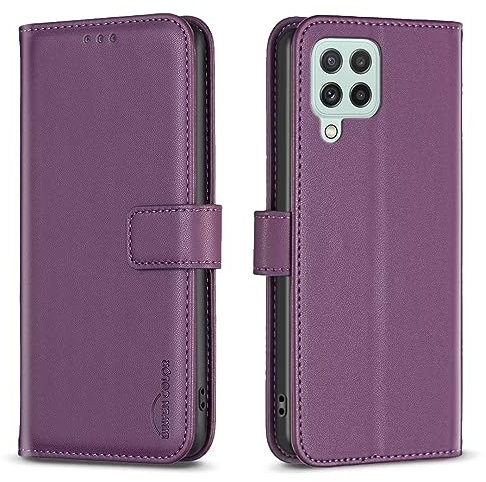 ATISIJIE für Samsung Galaxy A22/M32 /F22/M22 Hülle,PU Leder Handyhülle Lederhülle Klapphülle Kartenfach Flip Cover für Handy hülle Leather Wallet Phone Case-Dunkelviolett