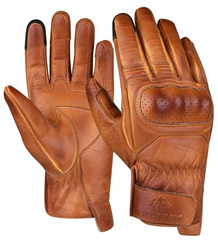 H-Cube Motorcycle Gloves Waxed Leather Hard Knuckles Windproof Touchscreen Motorbike Quad Moped ATV Dirt Bike Motocross Men (L)