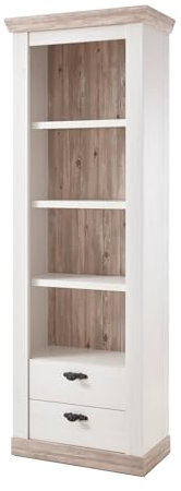 Furn.Design Regal Vitrine in weiß Pinie und Oslo Pinie Wohnzimmer Esszimmer Regalschrank Landhaus 71 x 201 cm Rovola (Regalschrank)