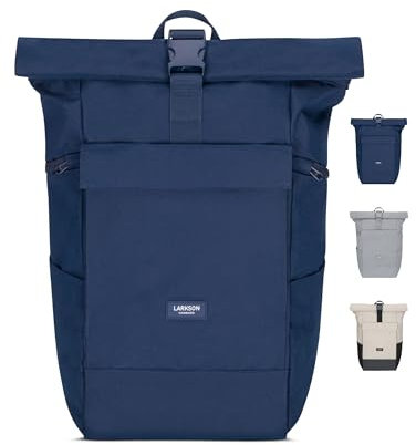 LARKSON Rucksack Damen & Herren Blau - No 4 Large - Rolltop Backpack 21 L mit 16 Zoll Laptopfach Uni, Arbeit & Fahrrad - Großer Reiserucksack mit Trolley Strap