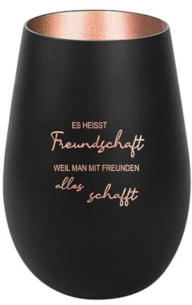 Der-Porzellan-Laden Windlicht mit Gravur Es heißt Freundschaft, Schwarz Bronze, Teelichthalter aus Glas mit Spruch, Tischdeko modern