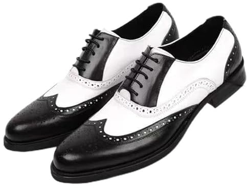 Ninepointninetynine Scarpe Formali da Uomo Stringate Brogue Punta ad Ala in Rilievo Pelle PU Scarpe Oxford Bicolore Scarpe Basse Antiscivolo Suola in Gomma Antiscivolo Tacco Largo