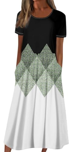 Ansenesna Sommerkleid Damen Leicht Damen Kleider Sommer Elegant Wadenlang Luftige Sommerkleider mit Taschen Leichte Midikleid Frauen Luftig Kurzarm Weite Strandkleid Plissee Elegante Damenkleider