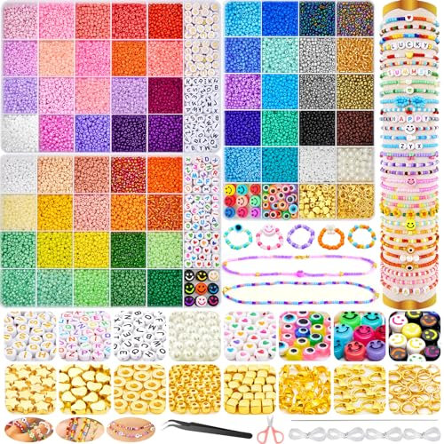 JOEJONI 24295 Stück 59 Farben Perlen für Armbänder, 3mm Bunte Glasperlen zum Auffädeln, perlen armbänder, Perlen Set mit 695pcs Zubehör, für DIY Armbänder Schmuck machen und Handwerk