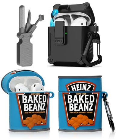 LEWOTE Funda protectora 3 en 1 compatible con Apple Airpods (2ª/1ª generación) con kit de limpieza y llavero (salsa horneada)