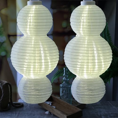 XL LED Solar Lampion Solarlaterne Hängende Gartenlaterne mit Lichtsensor H: 60cm Party Balkon Terrasse Garten wetterfest (2 Stück)