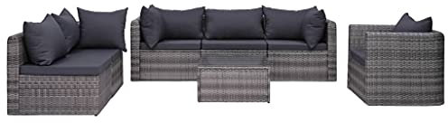 7-TLG. Garten-Sofagarnitur mit Polster&Kissen Poly Rattan Grau