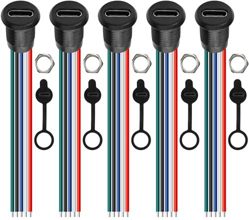 MEIRIYFA Typ-C Buchse Chassis 5Pin Draht, USB Typ C wasserdichtes Pigtail Verlängerungs-Stromkabel Typ C zu 5 PIN Bare Wire Open End Stecker für DIY (5PCS, 16CM)