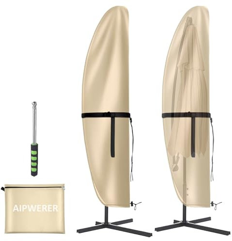 Aipwerer Housse Parasol Déporté, Housse de Protection pour Paraso avec Perche, Imperméable, Anti-UV, Coupe-Vent, Housse de Parasol de Jardin Extérieur Beige 280X40/80/50cm