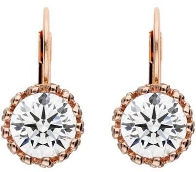 LÖB Brisur 750er Roségold Vergoldet Zirkonia Weiß Rund Krone Anhänger, Damen Creolen Ohrringe Ohrhänger Glitzer Strass Stein Front Back Set Rose Gold Schmuck