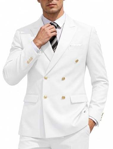 COOFANDY Men's 2 Piece Double Breasted Suits Slim Fit Tuxedo Jacket and Dress Pants Set for Wedding Business Prom