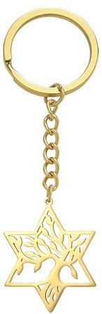 kkjoy Portachiavi dell' Albero della Vita con Stella di David in Acciaio Inox Portachiavi Ciondolo Esagramma Borsa Accessori per Donne Uomini