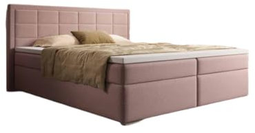Boxspringbett Athina Stoff 140x200 Doppelbett Polsterbett Bett mit 5 Gang Bonell Federkern Matratze | Bezug: Stoff | Farbe: Rosé | Härtegrad: H4 (100kg+)