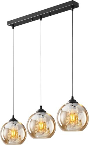 H.W.S Pendentif En Verre Lumière En Cristal Lampe Boule Moderne Lustre Conception Créative Suspendue Hauteur Réglable Décoration Intérieure Suspendue Salon Luminaire (amber, 3 flamming longs)