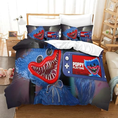 Poppy Playtime 3D Gedruckter Horror-Spiele-Cartoon Für Kinder Mädchen Jungen Bettbezug Set Bettwäschegarnitur Reissverschluss Bettwäsche Weich Microfaser Und Kissenbezüge 3 Teilig Super King(260x220)