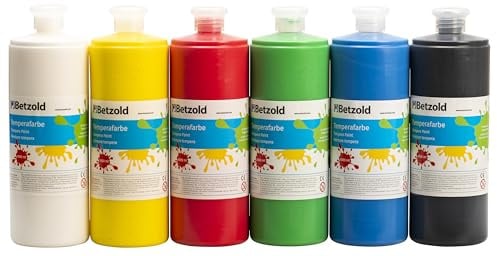 Betzold Temperafarben, 6er-Set je 1 Liter flüssige Malfarben