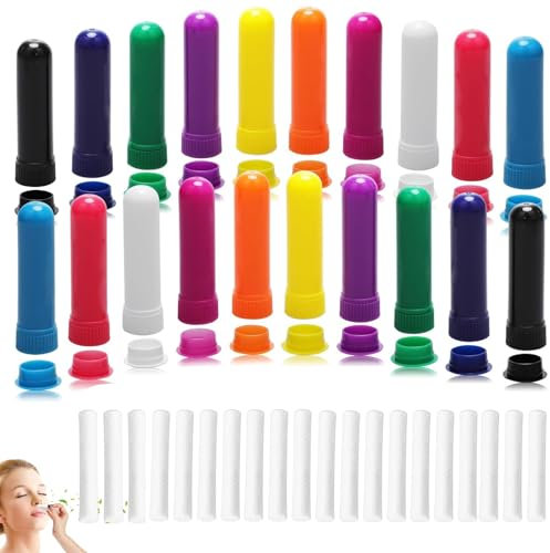 20 penne profumate, per oli essenziali, buona igroscopicità, inalatore nasale, con stoppino, stick ricaricabile per inalatore (10 colori)