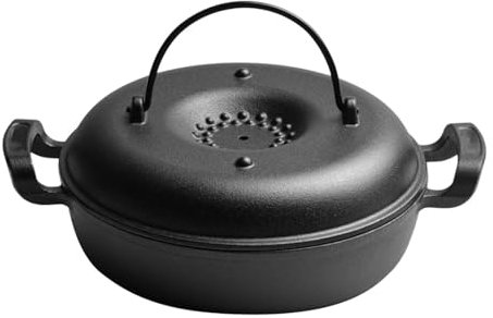 LOVIVER Sartén para Asar al Horno Sartén para Asar Sartén para Parrilla de Barbacoa Sartén para Parrilla de Cocina para Acampar Sartén de Hierro Fundido Horno, 22cm