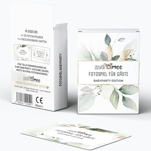 Fotospiel Babyparty by snaPmee - 50 Fotoaufgaben zur Babyshower - Gender Reveal Party Spiel - Junge Mädchen - Geschenk-Idee & Mitbringsel (Deluxe mit Box)