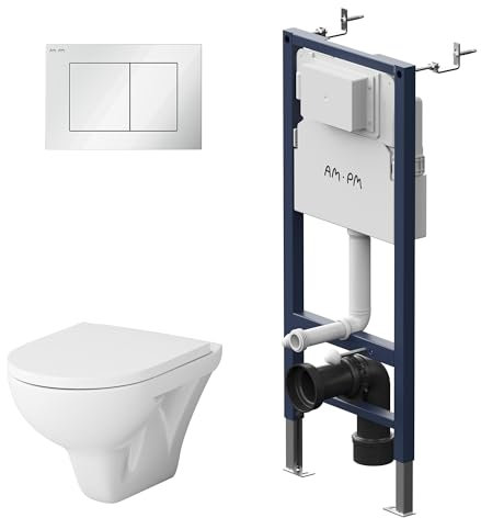 Komplettes Set - Vorwandelement inkl. Betätigungsplatte II90201 + Hänge-WC Flash CTA1700SC FlashClean + WC-Sitz mit Soft-Close-Absenkautomatik, AM.PM Prime Fit IIS90201.TA1700