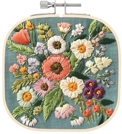 PATIKIL 5,1 x 5,1 Bambus Stickrahmen Eckig Verstellbare Kreuzstich Stickrahmen Ring Stick Punch Needle Rahmen Stickständer für Embroidery Kreuzstich DIY Nähen Bastel