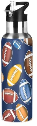 Sevdomey Footballs Water Bottle with Straw Lid 20 oz,Stainless Steel Vacuum Insulated Water Bottle for Sports Cycling Hiking Gym School Home