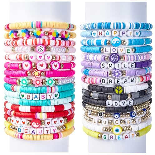 Gudotra 32 Stück bunte Armbänder Preppy Gadget Geburtstag Kinder Geschenk für Teenager Studenten Kollegen Erwachsene Damen elastische Freundschaftsarmbänder