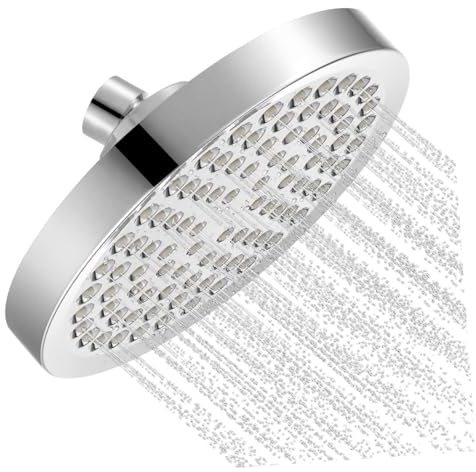 Kisangel Soffione Doccia Tondo Alta Pressione con Giunto Snodabile Regolabile Abs Elettroplaccato Anticalcare Getto Pioggia Potente per Bagno Installazione Rapida su Bracci Standard