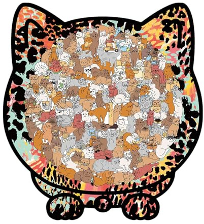 Puzzle Katzen, die kreative Dekoration mit Bilderrahmen | 135 Puzzleteile aus Holz mit Aufbewahrungsbox | für Familie, Freunde, Spiele, Wohnzimmer