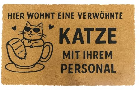 Relaxdays Fußmatte Kokos 60x40, Türvorleger verwöhnte Katze, rutschfest, wetterfest, Fußabstreifer innen & außen, Natur