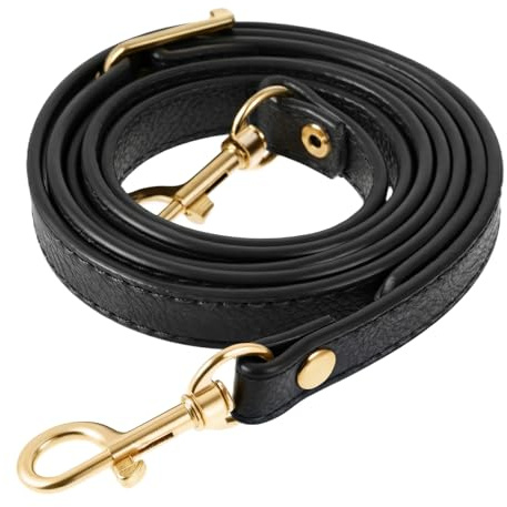 Lederriemen Taschengurt Schwarz Gold Leder 105-120cm Lederriemen für Taschen Verstellbarer Ersatz Leder Schulterriemen mit Schnalle Schultergurt für Geldbörse Umhängetasche Handtasche Tragetasche