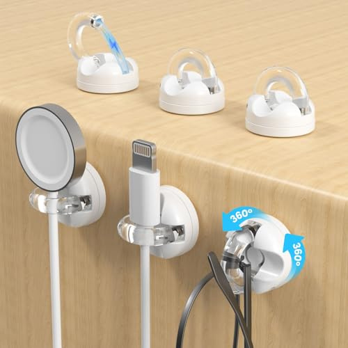 6 Stück Kabelhalter Kabelclips, Selbstklebende Kabelmanagement, Schreibtisch Organizer, Magnetische Kabel Organizer, 360°Drehbar & Twist-Lock für Nachttisch, Ladekabeln, HDMI, USB, Audiokabel