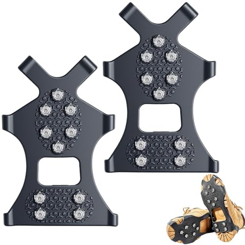 Crampons pour Chaussures Hiver, 10 Pointes Anti-Dérapantes en Acier Inoxydable - Griffes Faciles à Mettre pour Randonnée, Neige & Verglas (L)