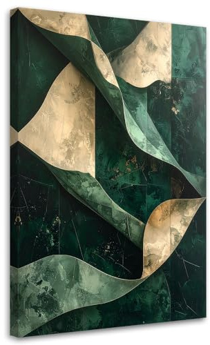 Feeby Leinwand Bilder - Bild Wohnzimmer - Abstrakte Wellen grün Gold - 80x120 1tlg - Deko Schlafzimmer Groß - Dekoration Canvas - Gemälde - Modern Wandbilder - Kunstdruck