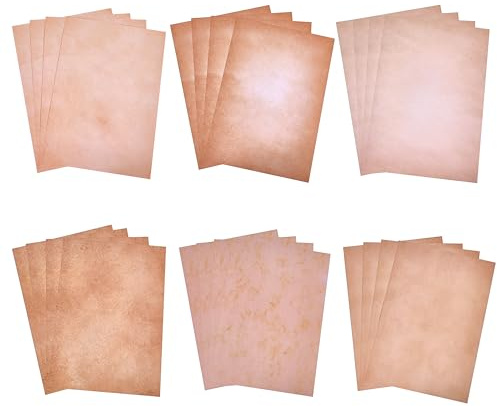 moobluum Retro Vintage Papier, DIN A4, 120 Blatt, 6 Designs, für Urkunden, Schatzkarten, Briefpapier Hochzeit, Geschenke, Piratenkarte Nostalgie bedruckbar für Laserdrucker und Tintenstrahldrucker