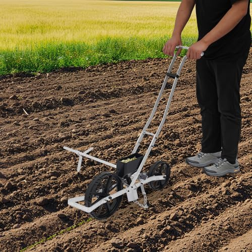 Poyujkyhr Manuelle Sämaschine Einstellbarer Saattiefe (5-40mm) Leichtgewicht Handsämaschine Aluminium Saatmaschine Dibbelmaschine Drillmaschine mit Rad für Garten,Gemüse, Blumen, Rasen