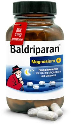 Baldriparan® Magnesium Plus [180 Stück] - mit 1mg Melatonin und Magnesiumbisglycinat, hochdosierter Premium Magnesium-Komplex. Hohe Bioverfügbarkeit. Laborgeprüft, vegan und ohne künstliche Zusätze.