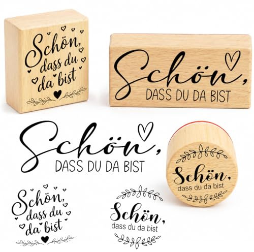 3 Stück Stempel Schön Dass Du Da Bist,Stempel Dankeschön,Holzstempel mit Sprüchen,Rund Rechteck Motivstempel Set,Für Grußkarten,Geschenkanhänger,Bullet Journals - Für Freunde,Familie & Kollegen