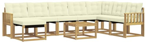 vidaXL Outdoor-Sofagarnitur mit Kissen 9 pcs Weiß und Creme, Modernes Garten-Sofa-Set, wetterfeste Möbel, strapazierfähige Couch, perfekte Sitzgelegenheit am Pool