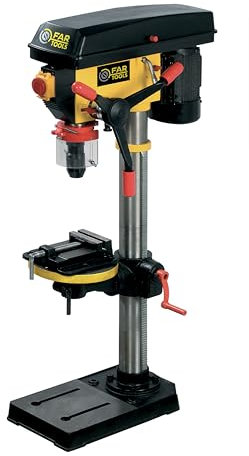 Fartools Perceuse d'établi 750W, hauteur 1m, col de cygne 180mm, mandrin autoserrant 16mm, 16 vitesses de rotation 180-2770tr/min, étau 100mm