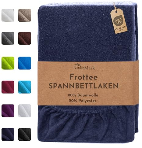 NatureMark FROTTEE Spannbettlaken, Spannbetttuch TOP Preis-Leistungs-Verhältnis in vielen Größen und Farben MARKENQUALITÄT (90x190 - 100x200 cm, Navy blau)