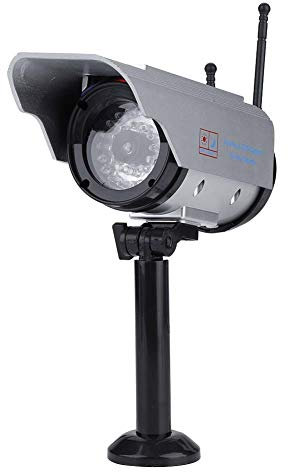ASHATA Dummy Kamera, LED Attrappe Camera Sicherheitskamera Fake Überwachungskamera,wasserdichte Solar Power Fake/Dummy Kamera für Innen- und Außenbereich Silberig