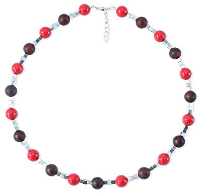heliaden Elegante Onyx Kette mit Swarovski®-Perlen in Rot, Silber und Schwarz