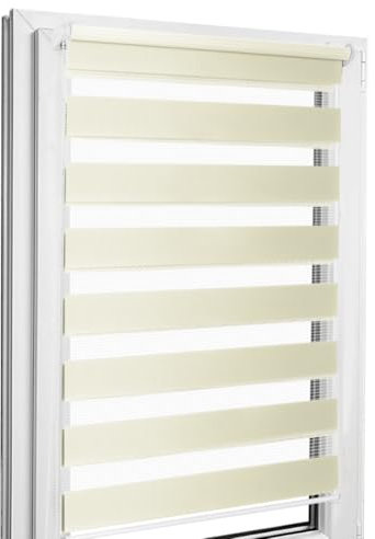 Home-Vision® DuoRollo Klemmfix, Doppelrollo ohne Bohren mit Klämmträgern, DuoRollos für Fenster und Türen (Creme, B85cm x H220cm)