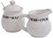Traditional Ceramic Cream & Sugar Tableware Set - 3 Piece (Includes Sugar Spoon) - White with Black Lettering