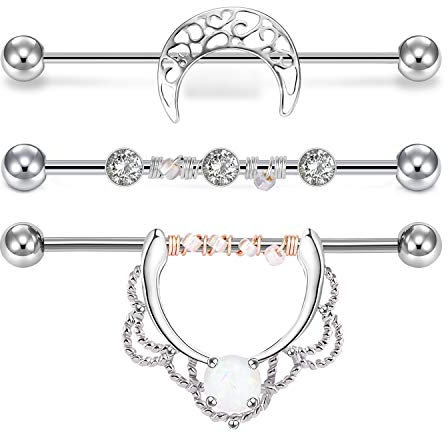 Mayhoop 3stk Industrial Piercing Bars Chirurgenstahl mit CZ Stein 1.6mmx38mm Stab Ohr Piercing Barbell