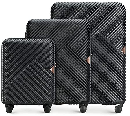WITTCHEN GL Style Line | Reisekoffer Set 3er Koffer-Set Rollkoffer Trolley Handgepäck Hartschale aus Polycarbonat mit 4 Zwilling-Rollen Zahlenschloss Teleskopgriff GL Style Schwarz